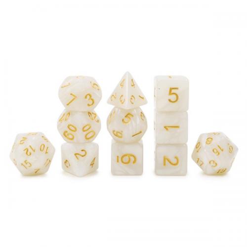 HDY-02 Lot de 11 Dés – Blanc nacré et or