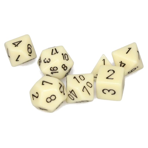 CHESSEX - Set de 7 dés - OPAQUE - Ivoire/Noir