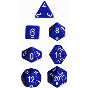 CHESSEX - Set de 7 dés - OPAQUE - Bleu/Blanc